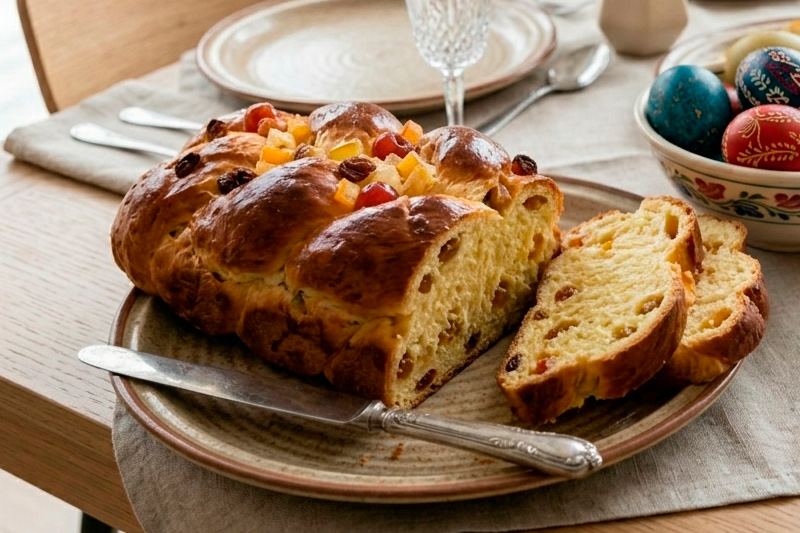 húsvéti kalács az asztalon